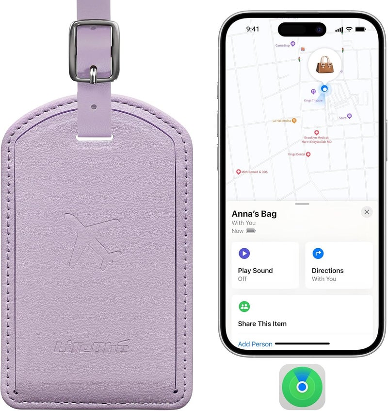 LifeChé Luggage Tags Built-in Anti-Loss Tracker, Luxury Leather Luggage Tags for Suitcase, Travel Bags, Backpacks, Travel Organizer for Lost Baggage Prevention (Taro Purple) - Image 1